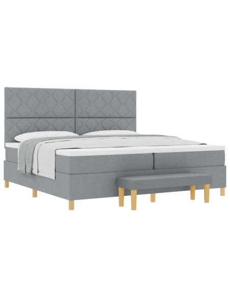 Letto a Molle con Materasso e Panca Grigio Chiaro 200x200 cm Tessuto