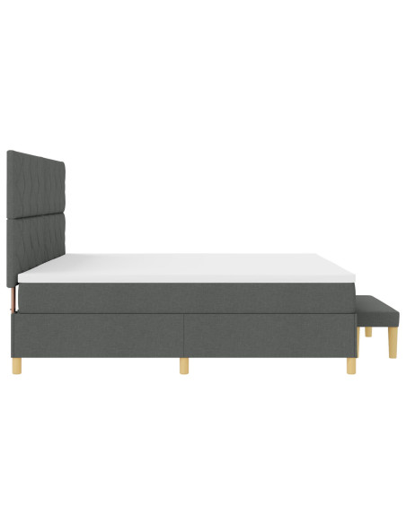 Letto con Box Spring  con Materasso & Panchina Grigio Scuro 200x200 cm Tessuto