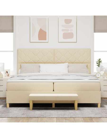 Letto Box Spring  con Materasso e Panchina Panna 200x200 cm Tessuto