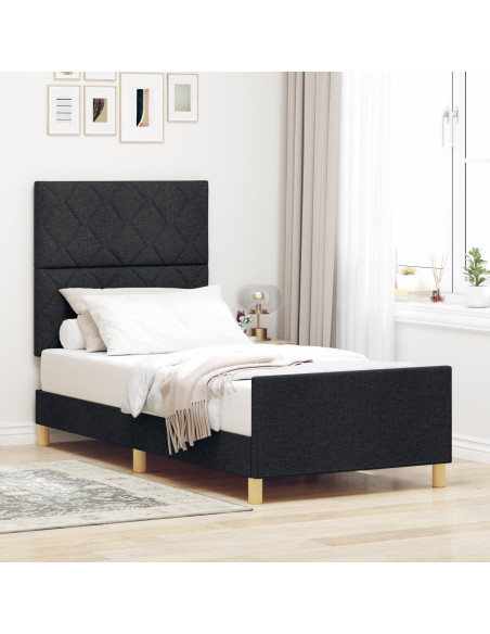 Struttura Letto  Set di 2 Nero Legno massello, tessuto 90 x 200 cm