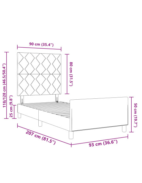 Letto Scuro Marrone 90x200 cm in Tessuto di