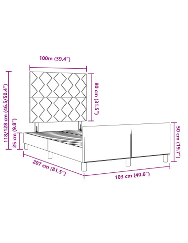Struttura del letto con testiera Crema 100 x 200 cm Tessuto