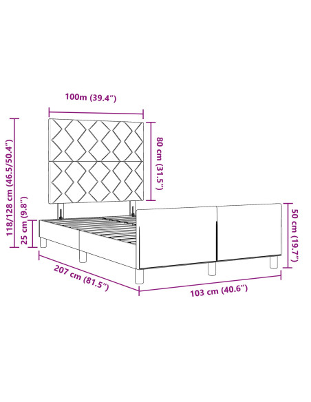 Struttura del letto con testiera Crema 100 x 200 cm Tessuto