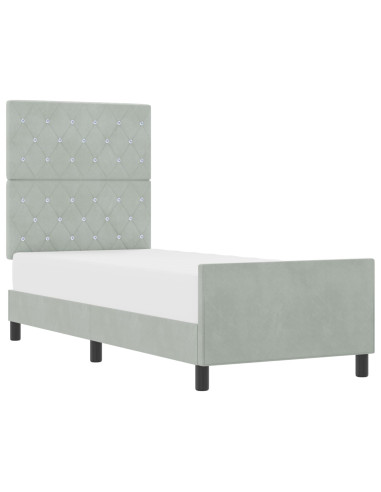 Letto a molle con testiera Grigio chiaro 80 x 200 cm Velluto