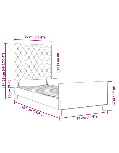Struttura Letto  Verde Scuro 90x190 cm Velluto