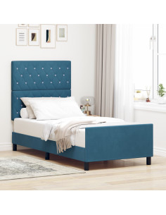 Letto a molle con testiera Blu Scuro 90 x 200 cm Velluto 2