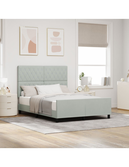 Letto a molle con testiera Grigio chiaro 140 x 190 cm Velluto