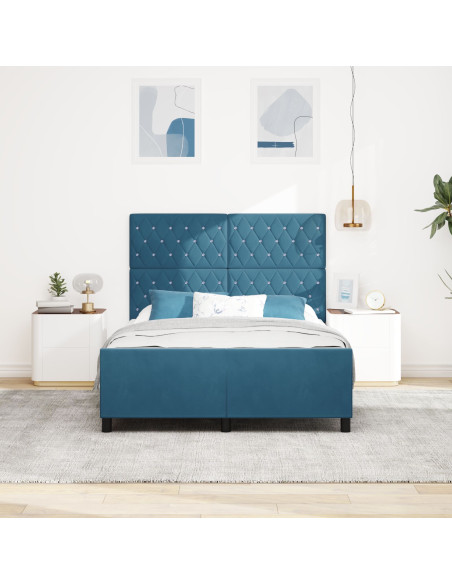 Letto a molle con testiera Blu Scuro 160 x 200 cm Velluto