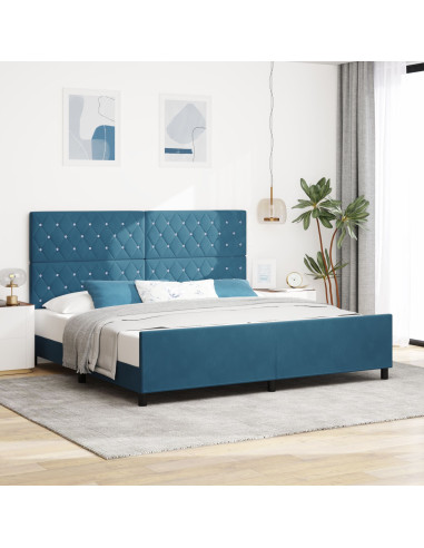Letto a molle con testiera Blu Scuro 200 x 200 cm Velluto