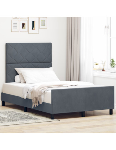 Letto a molle con testiera Grigio scuro 120 x 200 cm Velluto