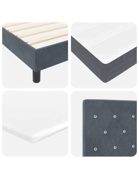 Letto Box Spring con Materasso Grigio Scuro 100x200 cm in Velluto