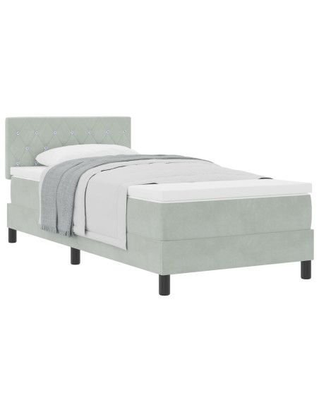 Letto Box Spring con Materasso Grigio Chiaro 100x200 cm Velluto