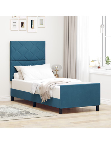 Letto a molle con testiera Blu Scuro 80 x 200 cm Velluto