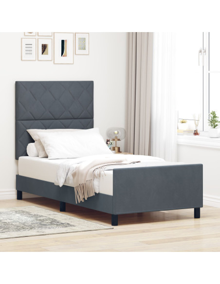 Letto a molle con testiera Grigio scuro 90 x 190 cm Velluto
