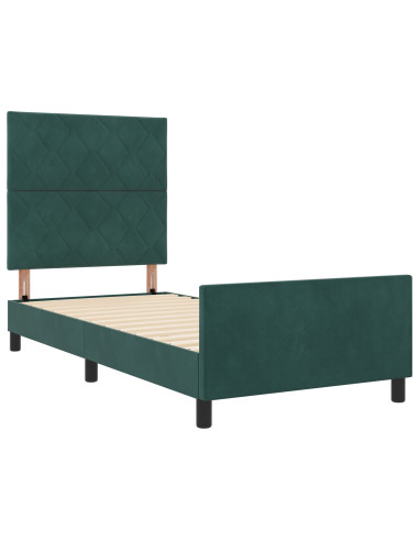 Letto a molle con testiera Verde Scuro 90 x 190 cm Velluto