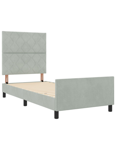 Letto a molle con testiera Grigio chiaro 90 x 200 cm Velluto