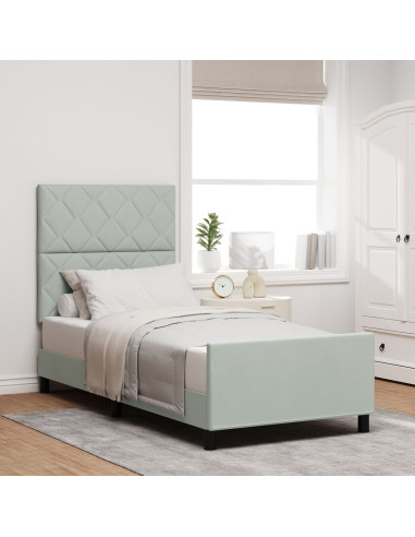 Letto a molle con testiera Grigio chiaro 100 x 200 cm Velluto