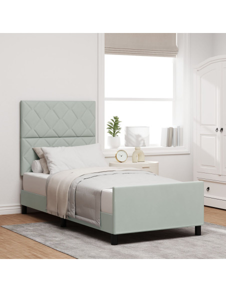 Letto a molle con testiera Grigio chiaro 100 x 200 cm Velluto