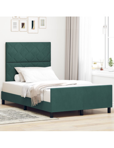 Letto a molle con testiera Verde Scuro 120 x 190 cm Velluto