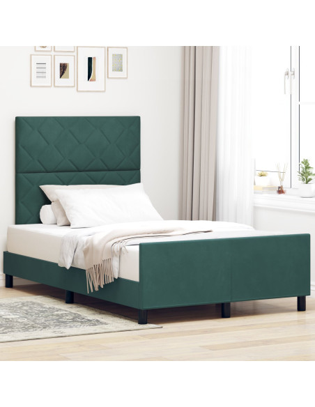 Letto a molle con testiera Verde Scuro 120 x 190 cm Velluto