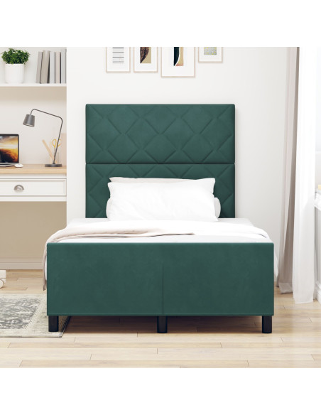 Letto a molle con testiera Verde Scuro 120 x 200 cm Velluto