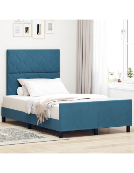 Letto a molle con testiera Blu Scuro 120 x 200 cm Velluto