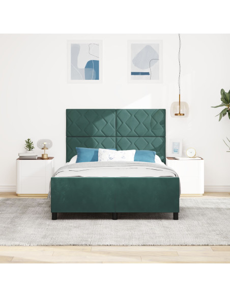 Letto a molle con testiera Verde Scuro 140 x 190 cm Velluto
