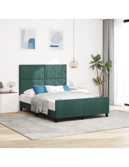 Letto a molle con testiera Verde Scuro 140 x 200 cm Velluto