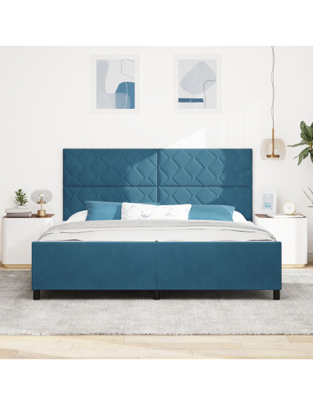 Letto a molle con testiera Blu Scuro 200 x 200 cm Velluto