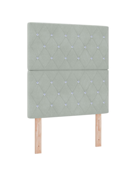 Testiera  con bottoni di cristallo tufted grigio chiaro 80 cm in velluto, Testiera  con bottoni di cristallo tufted grigio chiar