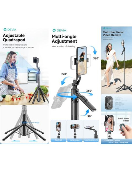 DEVIA SELFIE-STICK CON TRACCIAMENTO DEL VISO AL + SUPPORTO PER STREAMING + TELECOMANDO