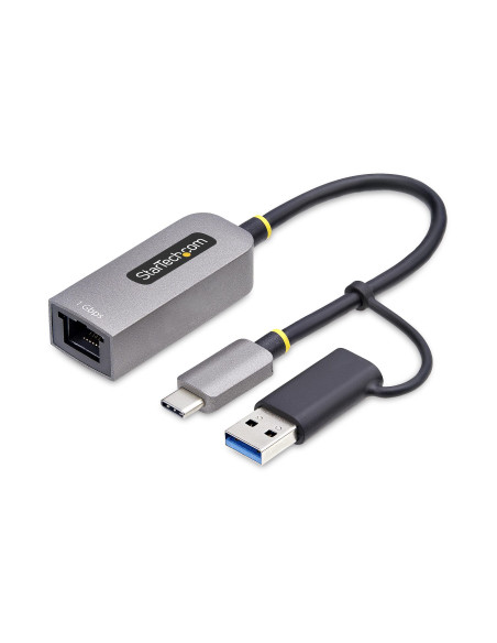 StarTech.com Adattatore da USB-C a Ethernet con dongle USB-A, 10/100/1000Mbps, adattatore di rete da USB 3.0 a Gigabit Ethernet,