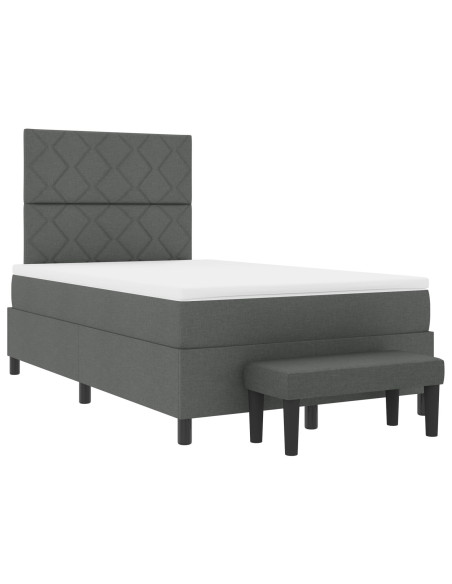 Letto con Box Spring con Materasso e Panchina Grigio Scuro 120x190 cm Tessuto