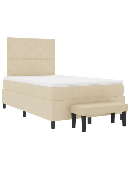 Letto a Box Spring con Materasso e Panchina Crema 120x200 cm Tessuto