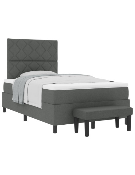 Letto con Box Spring con Materasso e Panchina Grigio Scuro 120x190 cm Tessuto