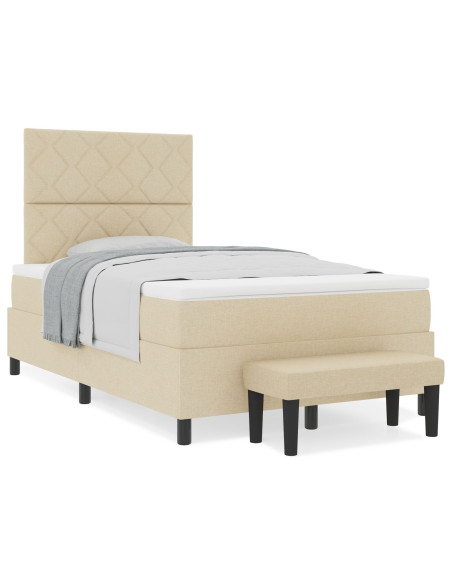 Letto a Box Spring con Materasso e Panchina Crema 120x200 cm Tessuto