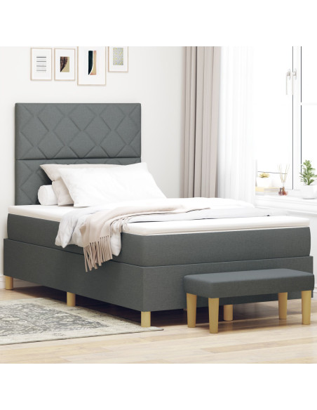 Letto a Box Spring  con Materasso & Panca Grigio Scuro 120x190 cm Tessuto