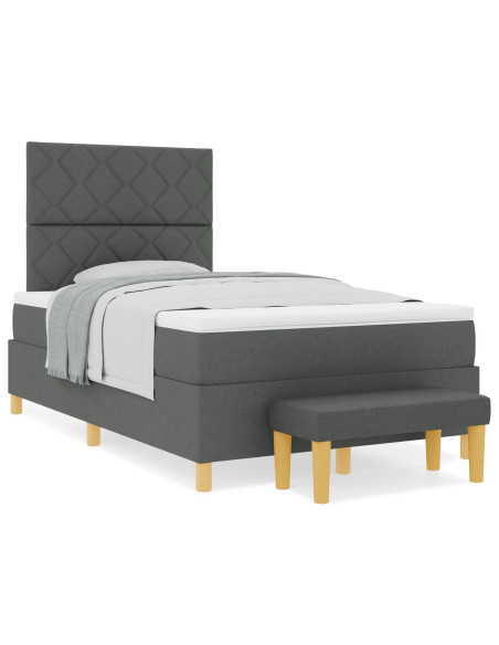 Letto a Box Spring  con Materasso & Panca Grigio Scuro 120x190 cm Tessuto