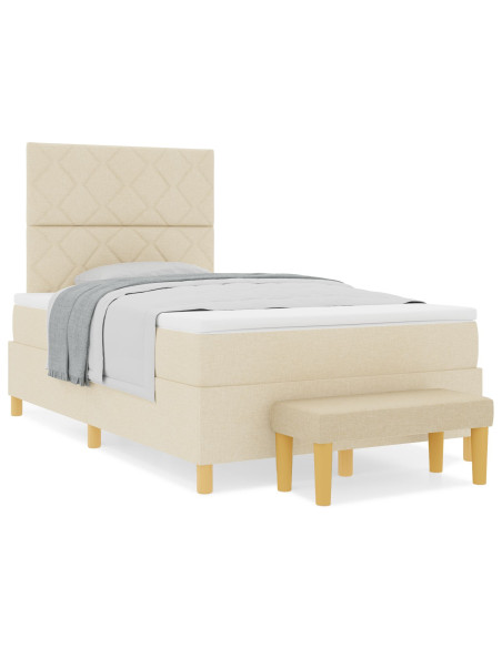 Letto a Molle con Materasso e Panchina Crema 120x190 cm Tessuto