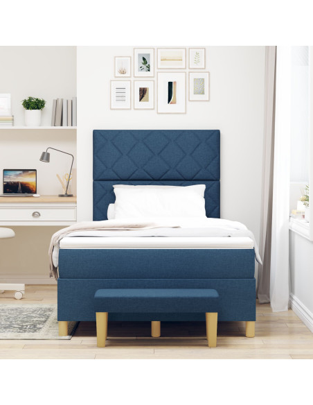 Letto a Box Spring con Materasso & Panchina Blu 120x190 cm Tessuto
