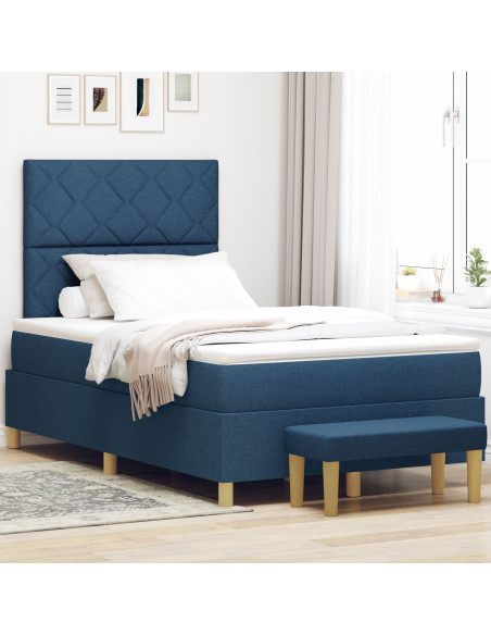 Letto a Box Spring con Materasso & Panchina Blu 120x190 cm Tessuto