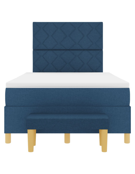 Letto a Box Spring con Materasso & Panchina Blu 120x190 cm Tessuto
