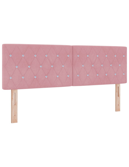 Testata letto  con bottoni a cristallo imbottita rosa 140 cm in velluto