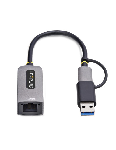 StarTech.com Adattatore da USB-C a Ethernet con dongle USB-A, 10/100/1000Mbps, adattatore di rete da USB 3.0 a Gigabit Ethernet,
