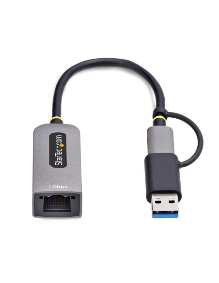 StarTech.com Adattatore da USB-C a Ethernet con dongle USB-A, 10/100/1000Mbps, adattatore di rete da USB 3.0 a Gigabit Ethernet,