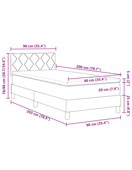 Letto con Box Spring e Materasso Grigio Scuro 90x200 cm in Tessuto