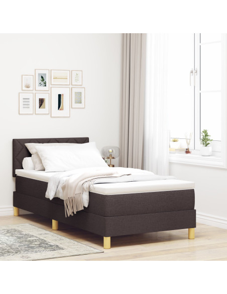 Letto con Box Spring e Materasso Marrone Scuro 90x190 cm Tessuto