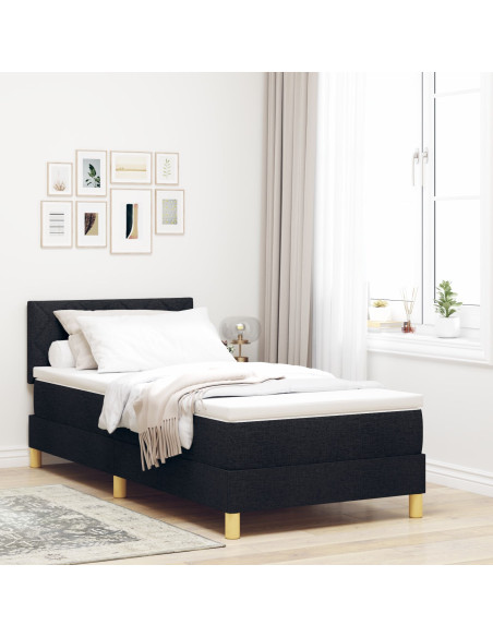 Letto con Rete a Doghe e Materasso Nero 90x200 cm Tessuto