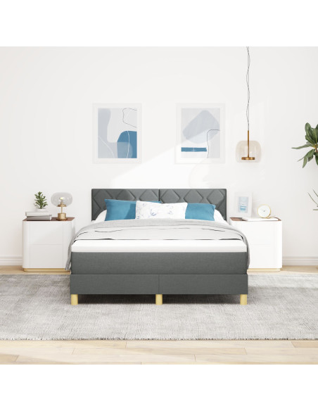 Letto Box Spring  con Materasso Grigio Scuro 140x200 cm Tessuto