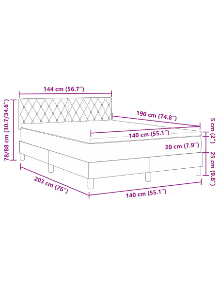 Letto con rete a molle e materasso Grigio chiaro 140x190 cm Velluto